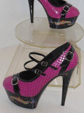 PENTHOUSE PURPLE AND BLACK PLATFORM HIGH HEEL SHOES SIZE 9 MEDIUM